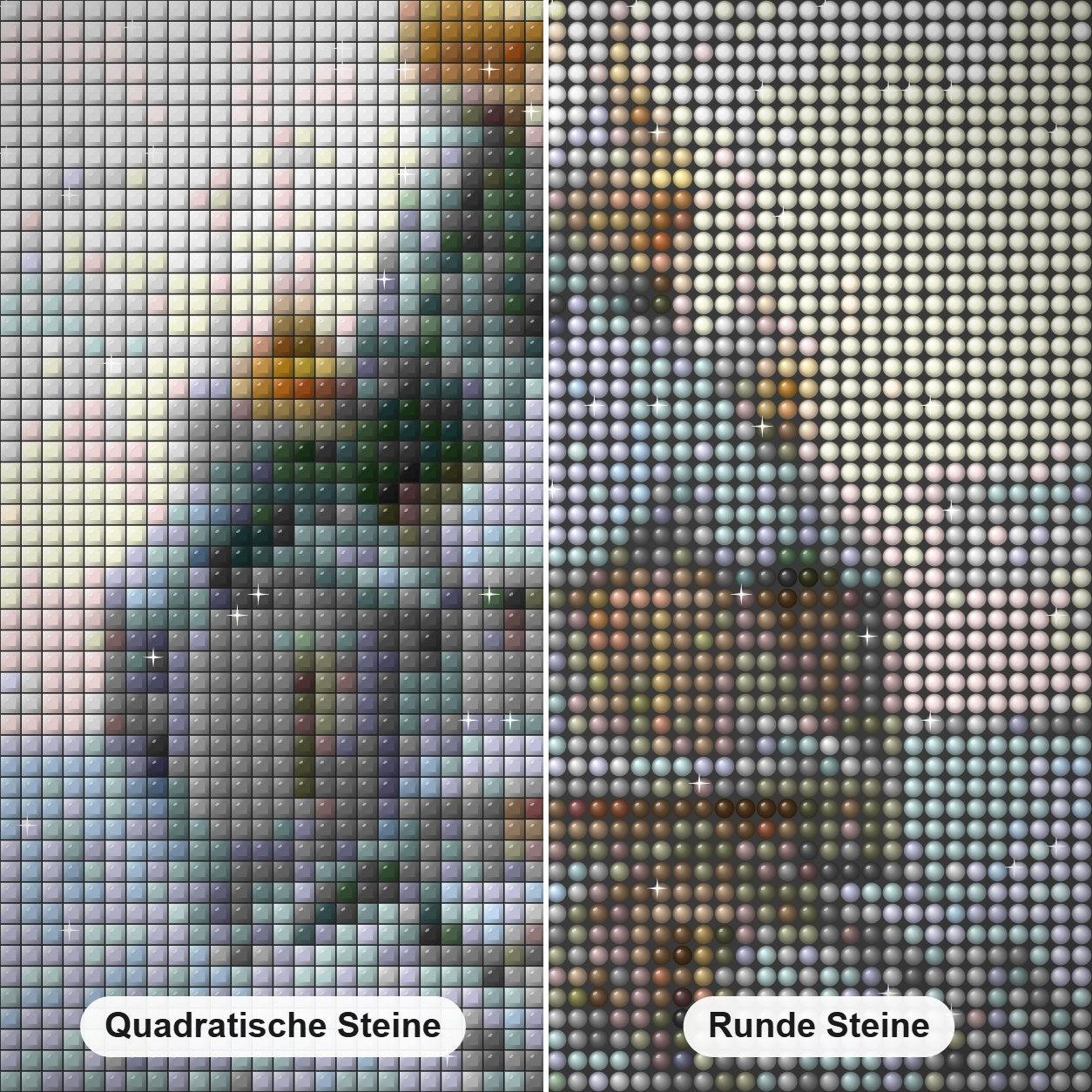 Russisch-Orthodoxe Kirche Winter Diamond Painting Nahaufnahme mit quadratischen und runden Steinen