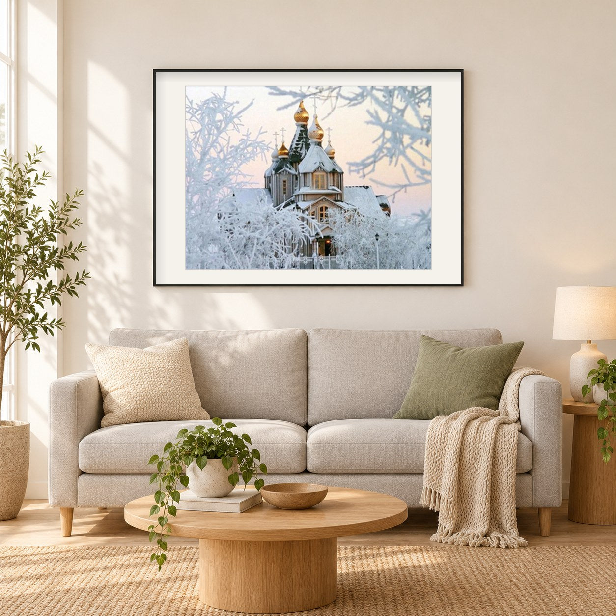 Russisch-Orthodoxe Kirche Winter als gerahmtes Diamond Painting im Wohnzimmer