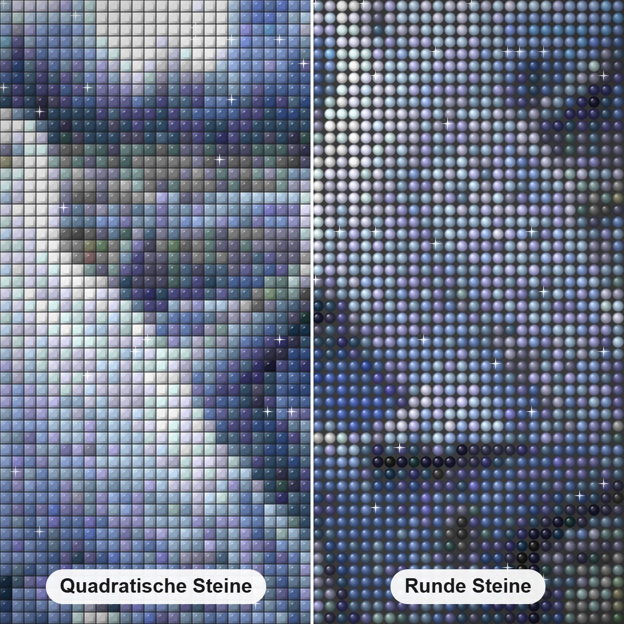 Schneeeulenpaar Diamond Painting Nahaufnahme mit quadratischen und runden Steinen