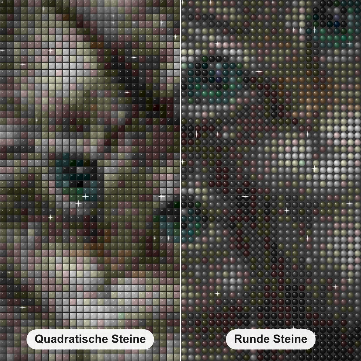 Schöne Katzen mit grünen Augen Diamond Painting Nahaufnahme mit quadratischen und runden Steinen