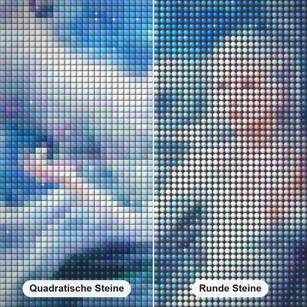 Schönes Mädchen und Einhorn Fantasie Diamond Painting Nahaufnahme mit quadratischen und runden Steinen
