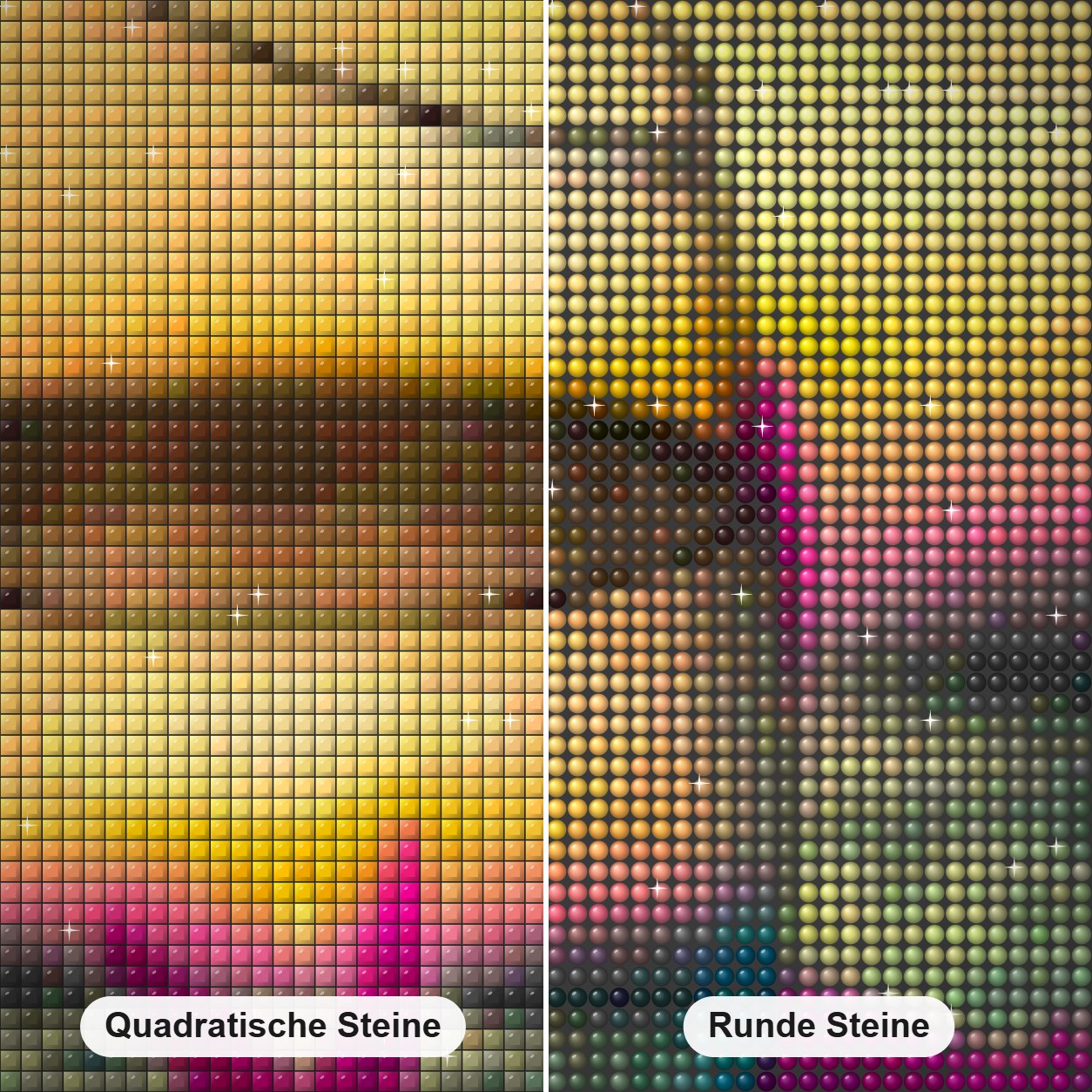 Seestern in Glas gefangen Diamond Painting Nahaufnahme mit quadratischen und runden Steinen
