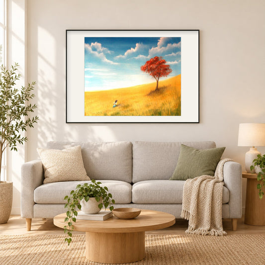 Schattensucher - Kunst des Liam Kelly als gerahmtes Diamond Painting im Wohnzimmer