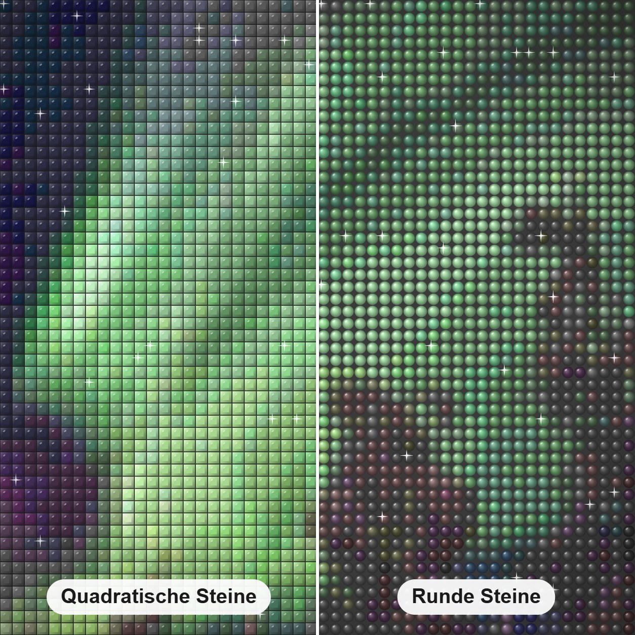 Shinning des Nordens Diamond Painting Nahaufnahme mit quadratischen und runden Steinen