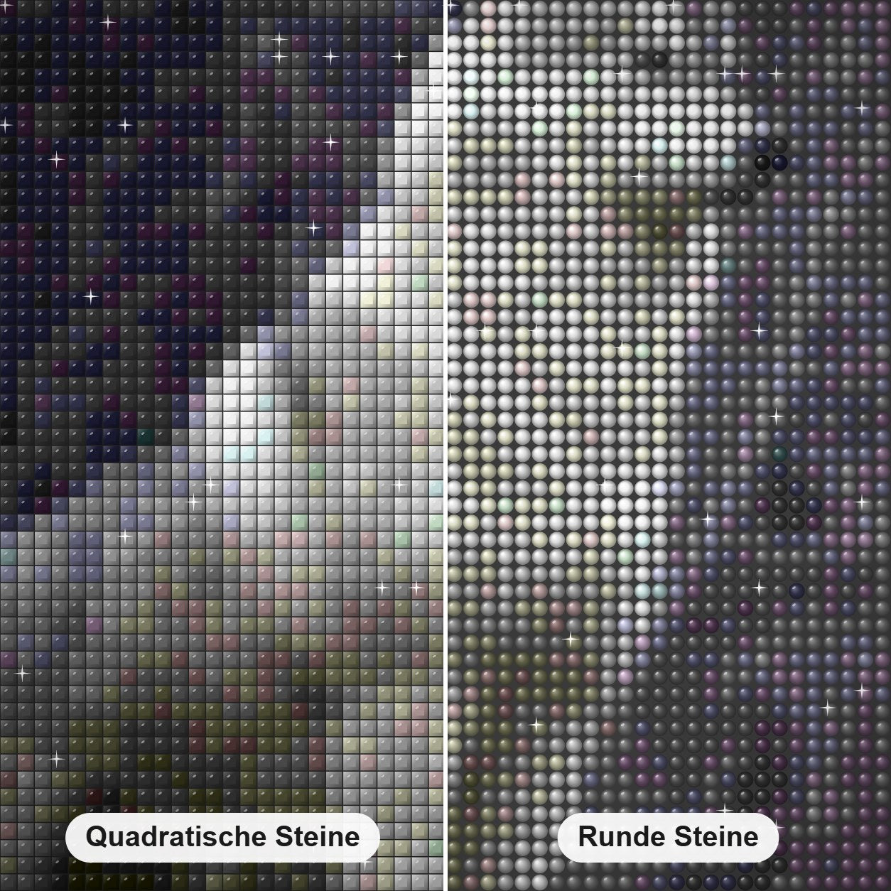 Siberian Husky Diamond Painting Nahaufnahme mit quadratischen und runden Steinen
