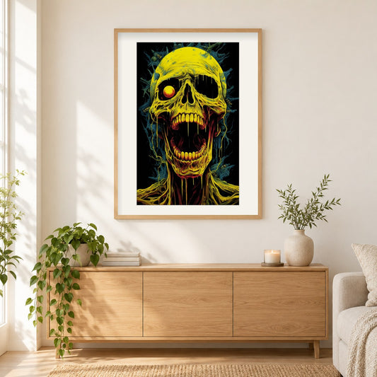Schädelkunst von Diamond Art als gerahmtes Diamond Painting im Wohnzimmer