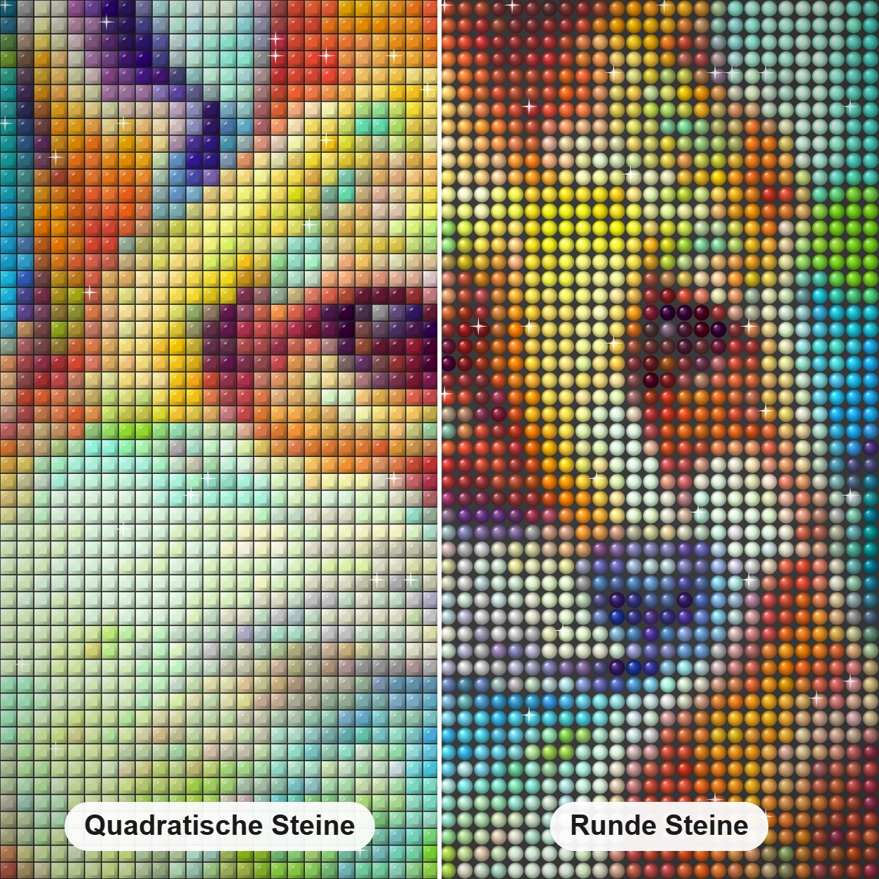 lächelnder Fuchs - Kunst des Sandra Trubin Diamond Painting Nahaufnahme mit quadratischen und runden Steinen