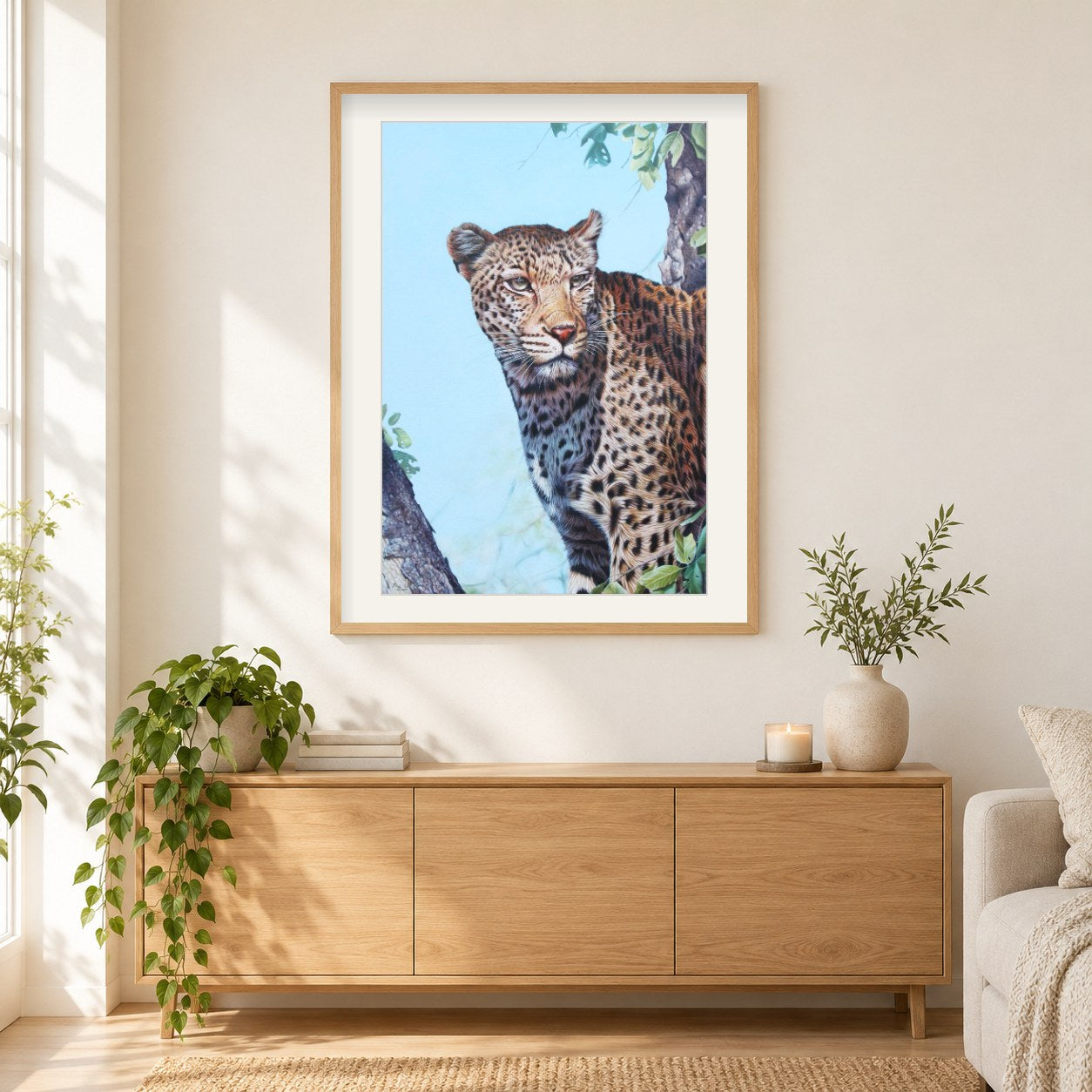 Südafrikanischer Leopard -  Kunst des Eric Wilson als gerahmtes Diamond Painting im Wohnzimmer
