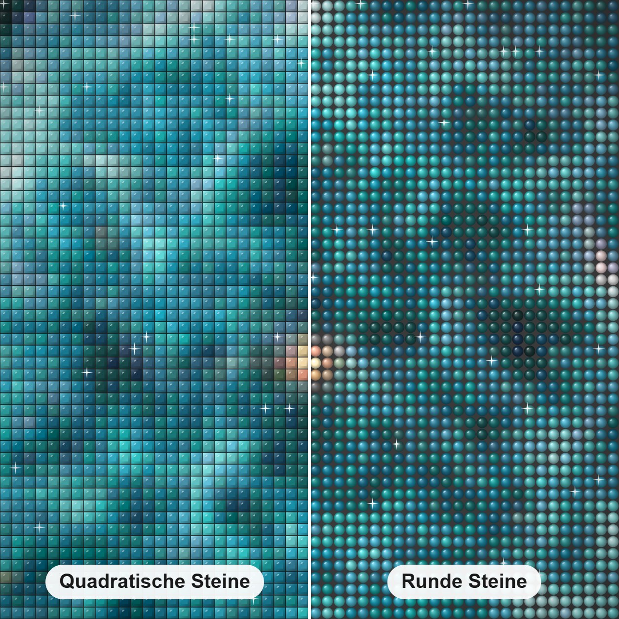 sprudelnd nebula Diamond Painting Nahaufnahme mit quadratischen und runden Steinen