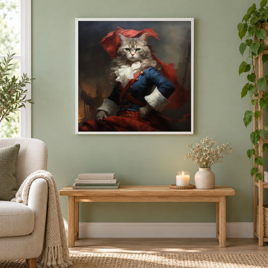 Die Kaiserin-Katzendame als gerahmtes Diamond Painting im Wohnzimmer