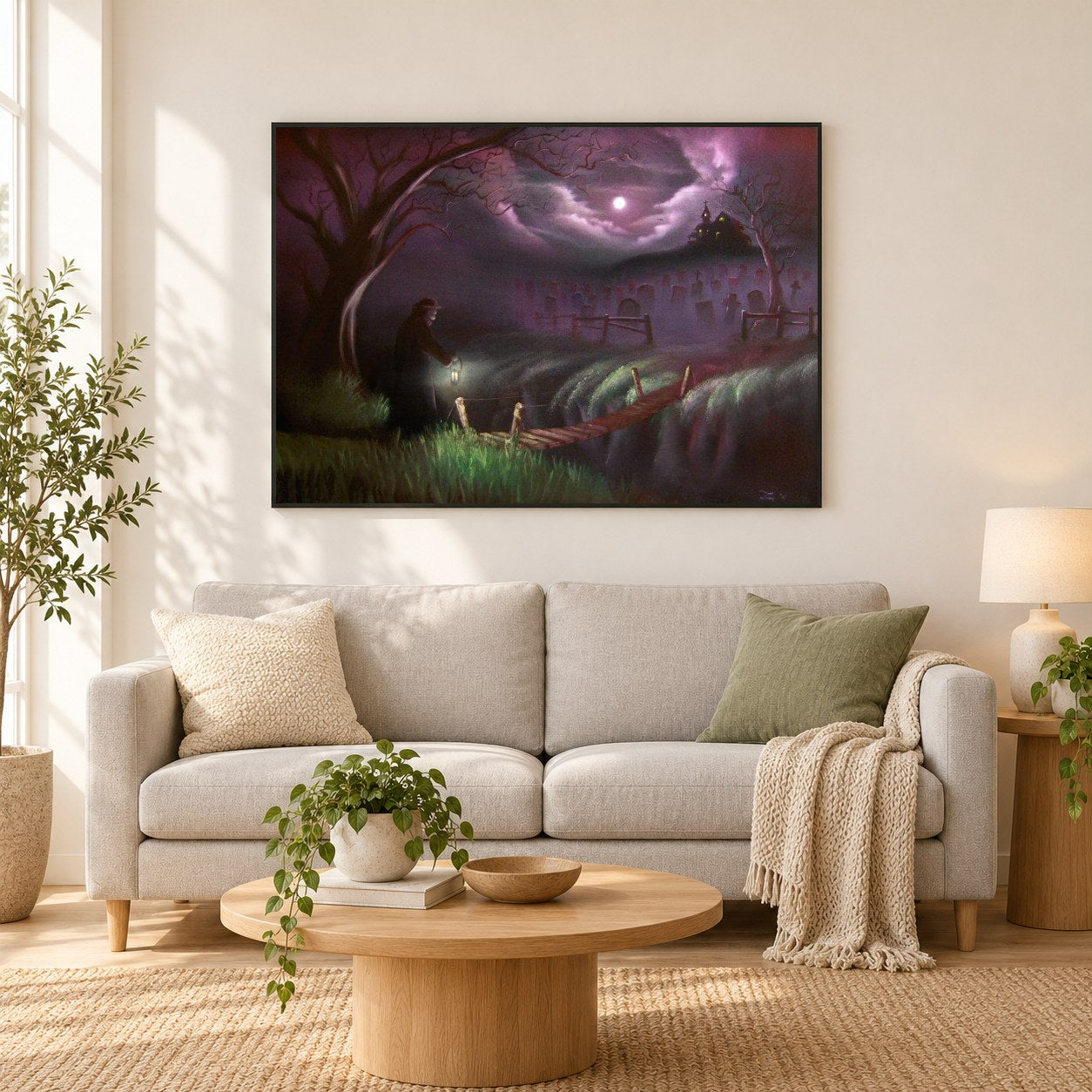 Das Unbekannte - Kunst des Liam Kelly als gerahmtes Diamond Painting im Wohnzimmer