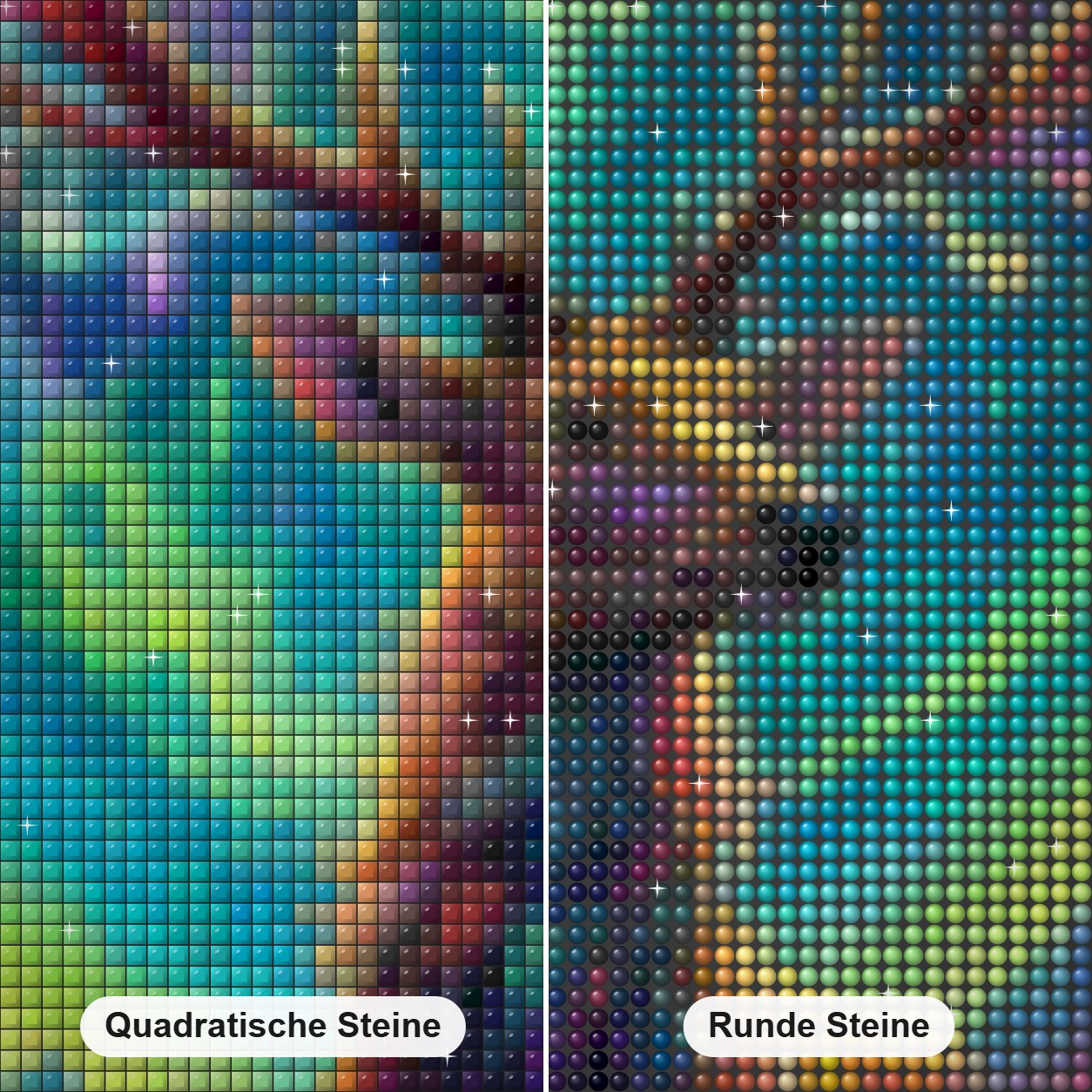 Das ruhige Leben der Hirsche Diamond Painting Nahaufnahme mit quadratischen und runden Steinen