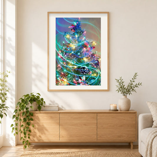 Weihnachtsbaum als gerahmtes Diamond Painting im Wohnzimmer
