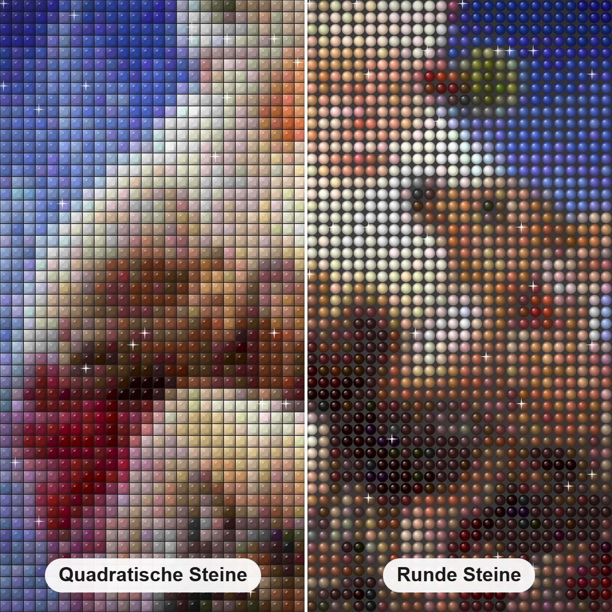 Weihnachtsmann mit tierischen Freunden Diamond Painting Nahaufnahme mit quadratischen und runden Steinen