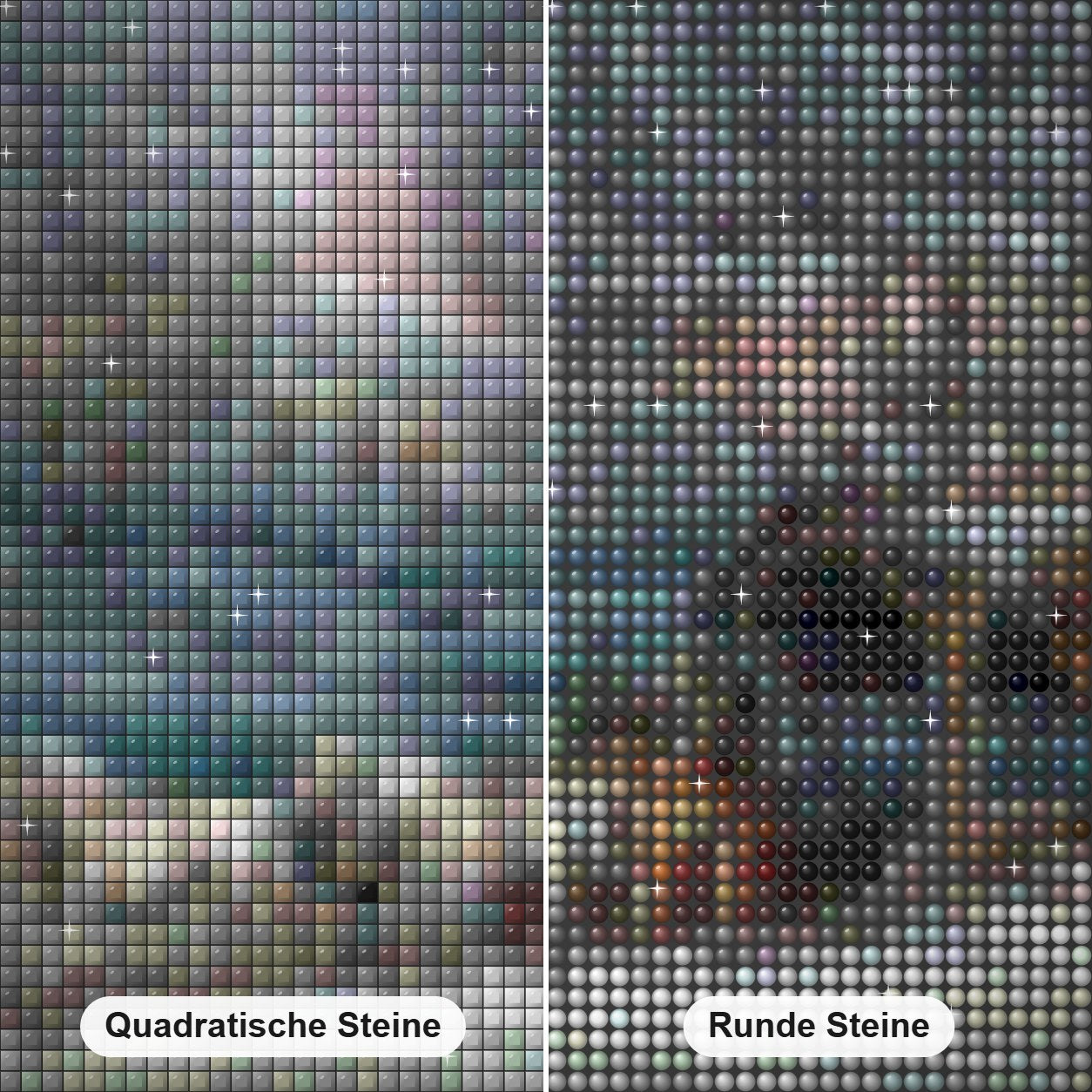 Weiße Bäume & Pferdewagen Diamond Painting Nahaufnahme mit quadratischen und runden Steinen