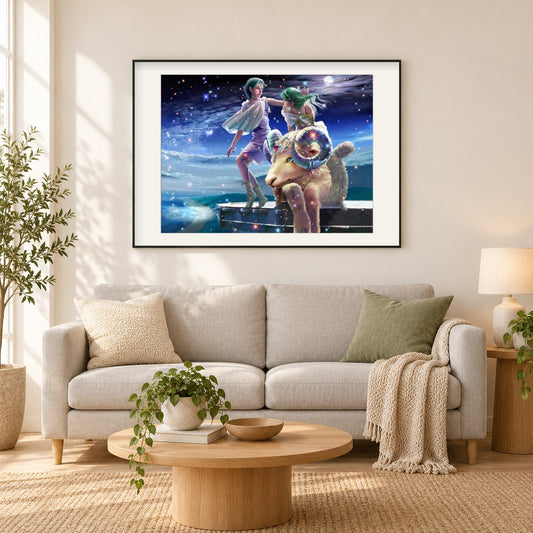 Widder Sternzeichen als gerahmtes Diamond Painting im Wohnzimmer