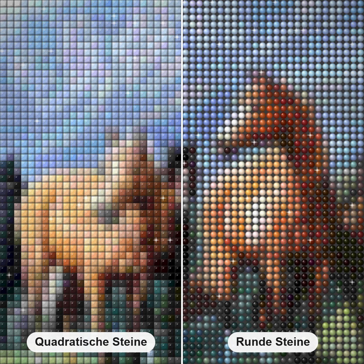 Wilde Pferde Diamond Painting Nahaufnahme mit quadratischen und runden Steinen