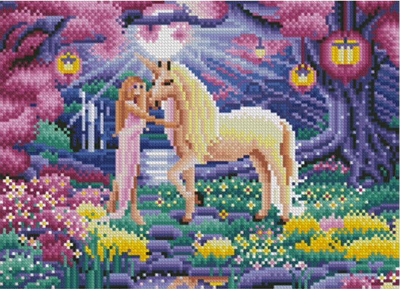 Prinzessin und Einhorn-LED-Kunst-Kit - Diamond Painting