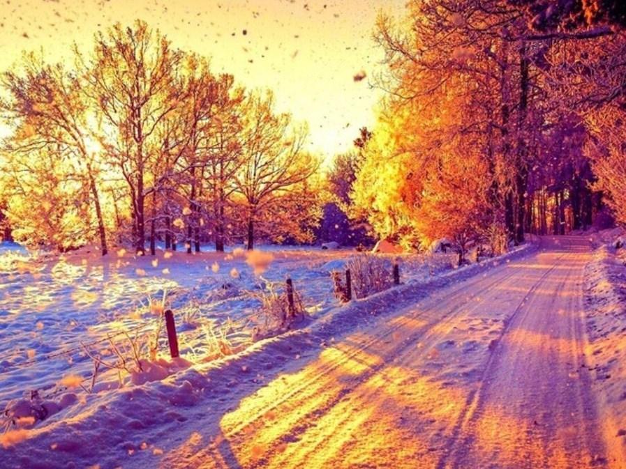 Erstaunliche verschneite Straße im Winter - Diamond Painting