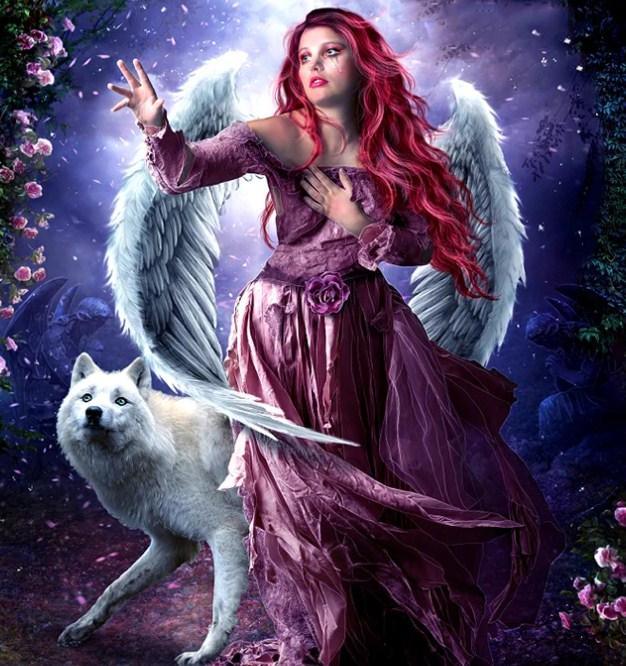 Engel Mädchen & weißer Wolf - Diamond Painting