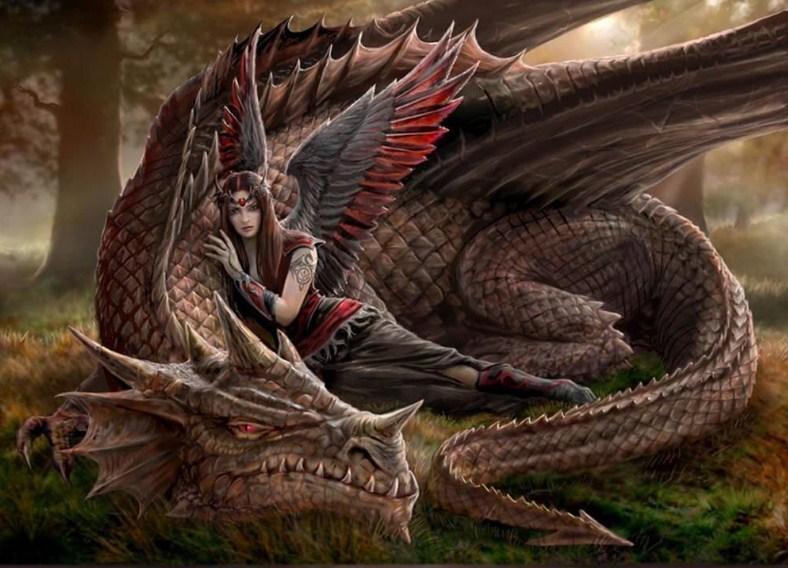 Engel Mädchen mit wütenden Drachen - Diamond Painting