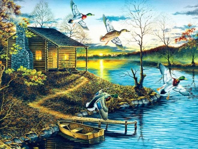 Herbstrückzug - Farbe durch Diamanten - Diamond Painting