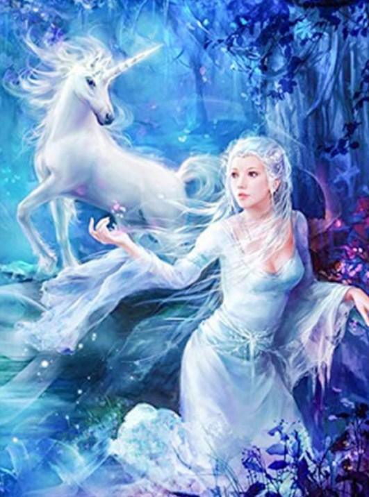 Schönes Mädchen und Einhorn Fantasie - Diamond Painting