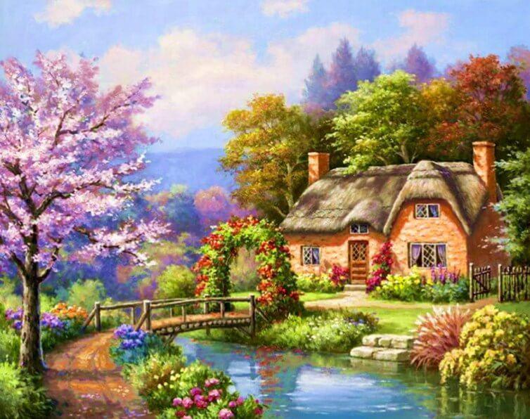 Schönes Haus am See - Diamond Painting