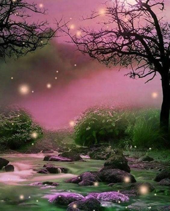 Schöne Landschaft & Glühwürmchen - Diamond Painting