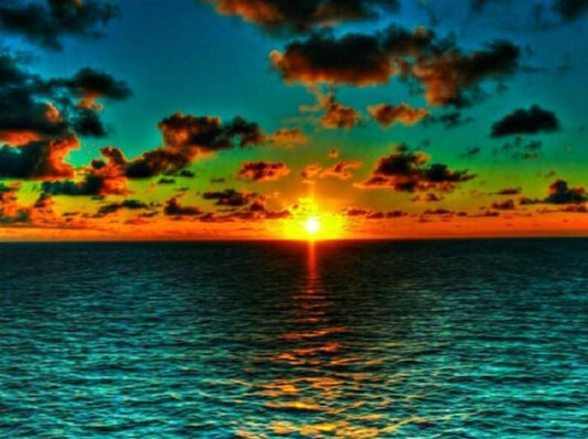Blaues Meer und Sonnenuntergang - Diamond Painting