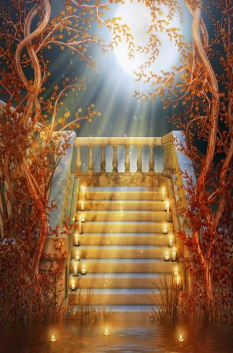 Kerzen auf schöner Treppe. - Diamond Painting