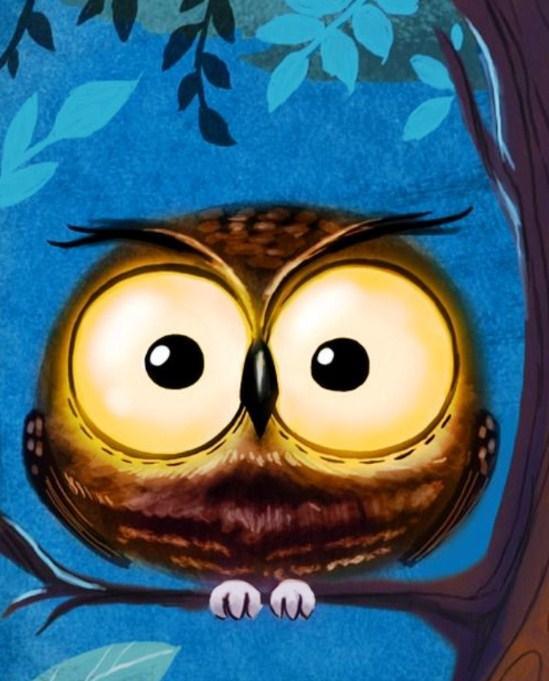 Cartoon Eule mit großen Augen - Diamond Painting