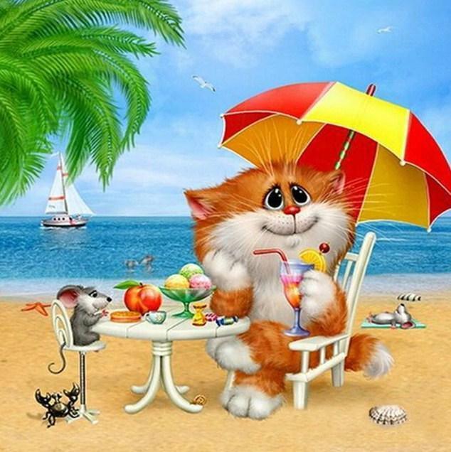 Karikatur am Strand - Diamond Painting