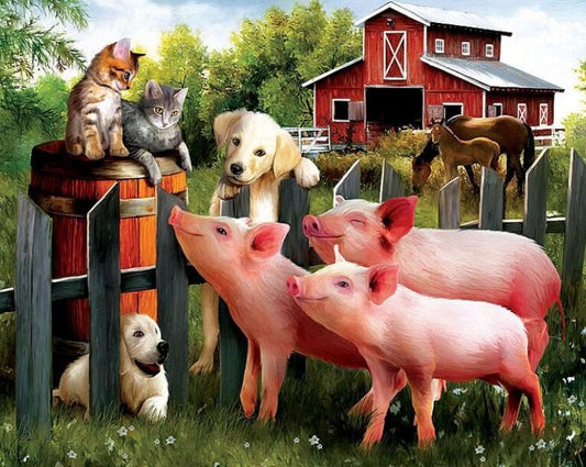 Katzen, Hunde, Schweine & Pferde - Diamond Painting