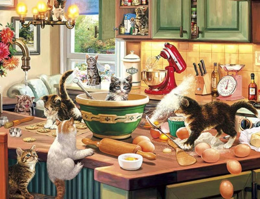 Katzen in der Küche - Malen mit Diamanten - Diamond Painting