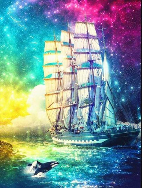 Bunter Himmel & Segelschiff - Diamond Painting