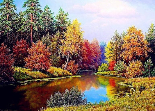 Bunte Bäume am See - Diamond Painting