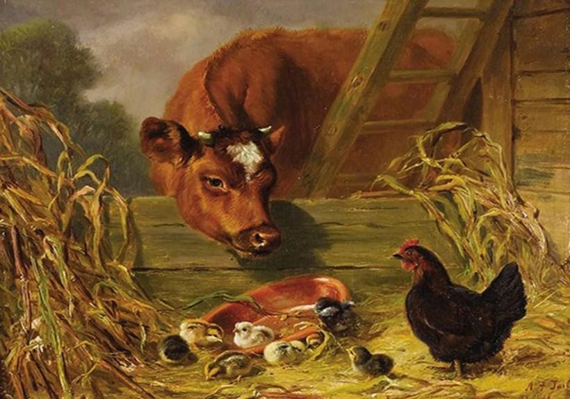 Kuh & Hühner auf dem Bauernhof - Diamond Painting