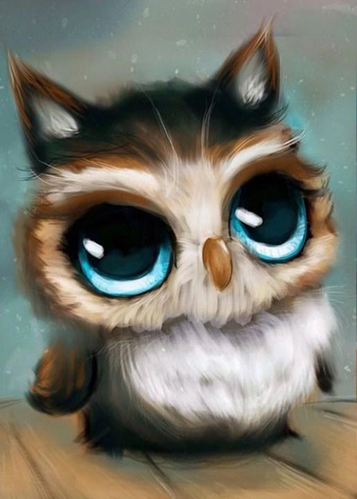 Süße Eule mit blauen Augen - Diamond Painting