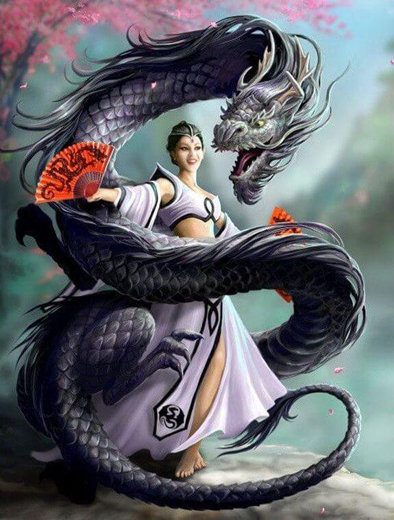 Drache & Mädchen Diamond Painting - Diamond Painting