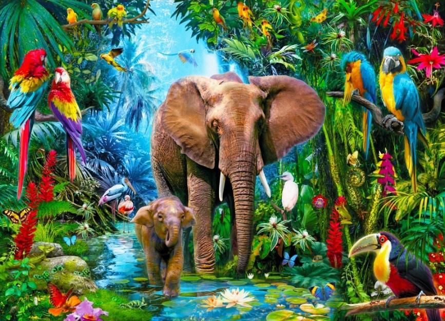 Elefanten & Papageien - Malen mit Diamanten - Diamond Painting