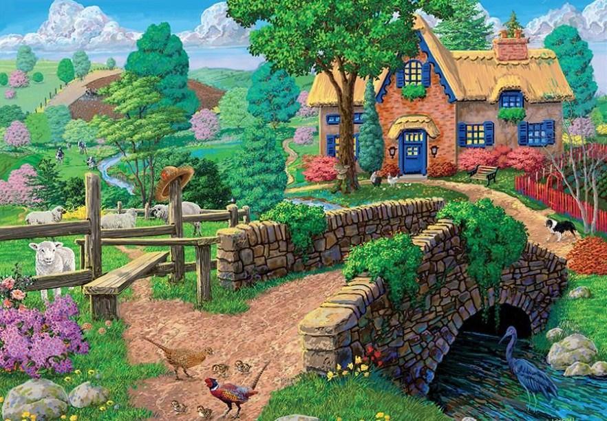 Zaun Schritte Cottage von Joseph Burgess - Diamond Painting