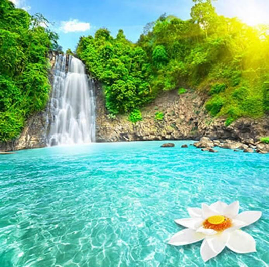 Grüne Bäume & schöner Wasserfall - Diamond Painting