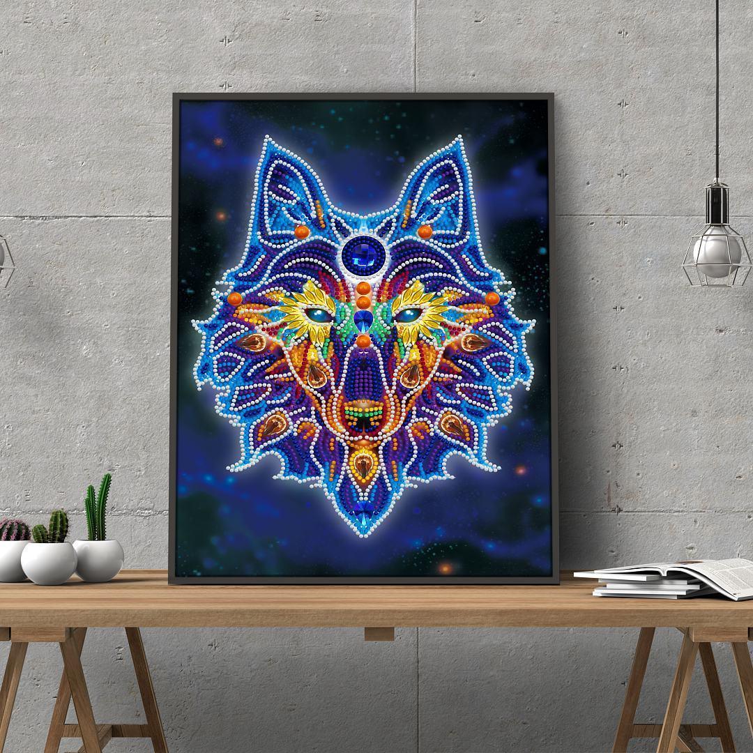 Bunte Nachtglühen Wölf Diamond Painting - Diamond Painting