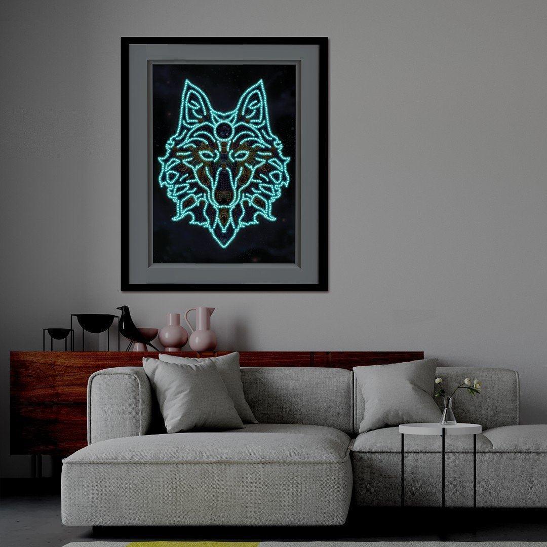 Bunte Nachtglühen Wölf Diamond Painting - Diamond Painting