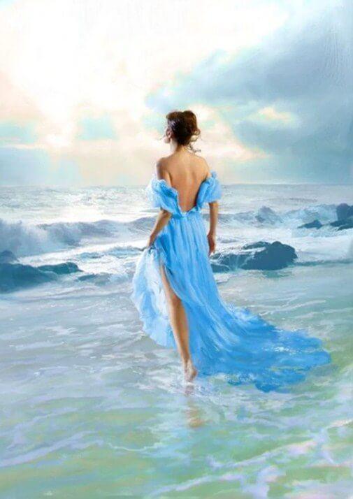 Dame, die im Wasser geht - Diamond Painting