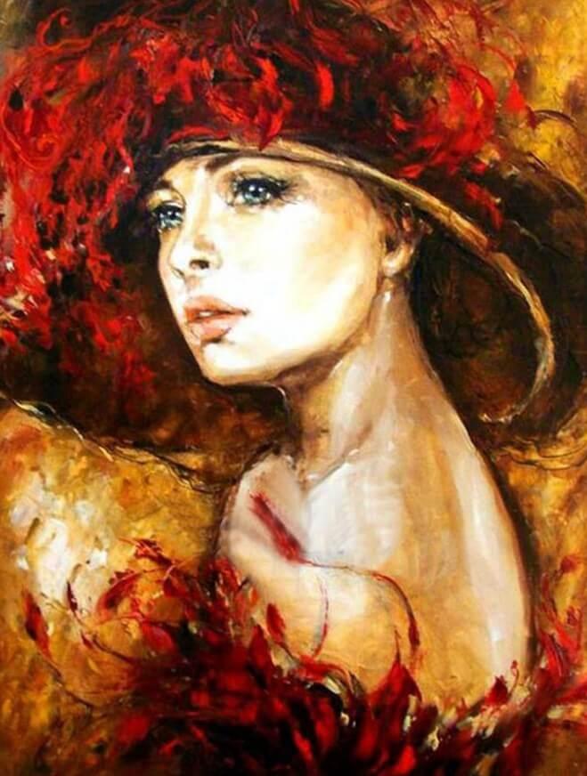 Dame mit Hut - Diamond Painting