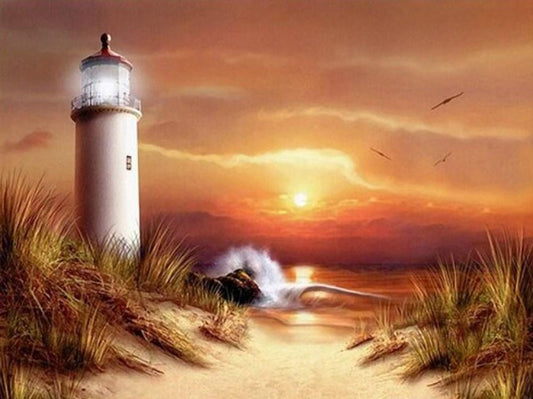 Leuchtturm und Sonnenuntergang Blick - Diamond Painting