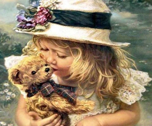 Kleines Mädchen mit Teddybär - Diamond Painting