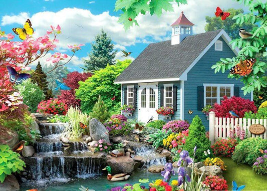 Mini Wasserfall & schönes Haus - Diamond Painting
